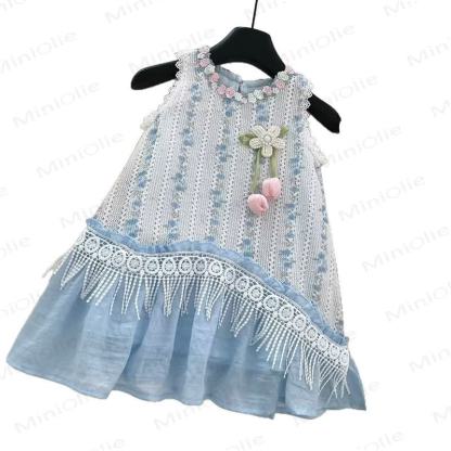 Toddler Flower Lace Blue Dress with Hat - image 4