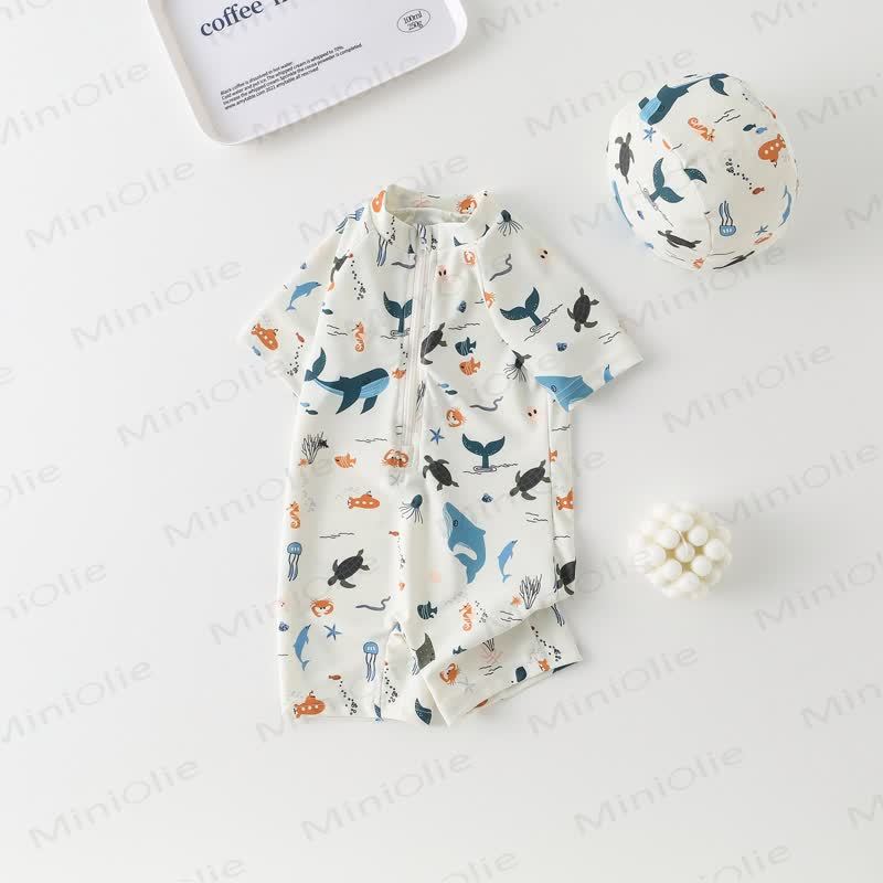 Toddler Boy Whale Turtle Swimsuit with Hat - image 2