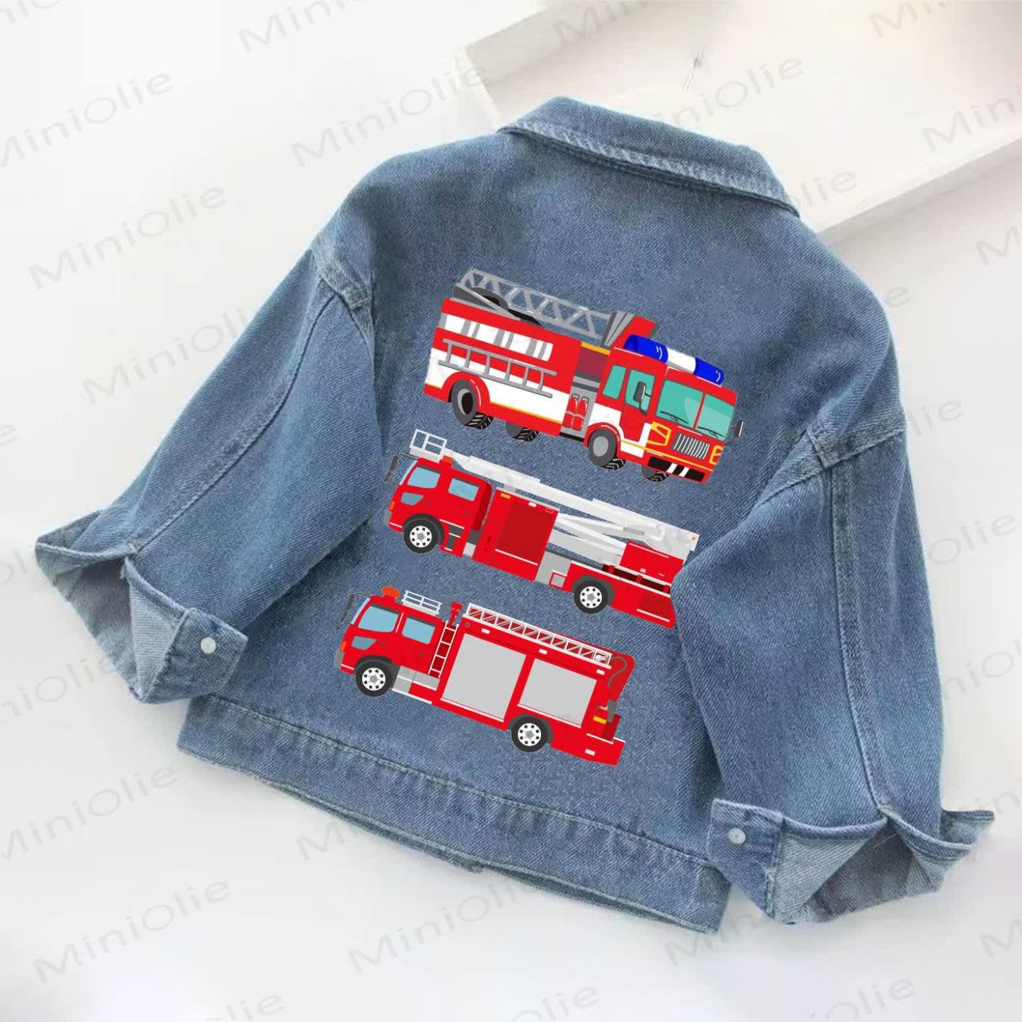 Triple Fire Trucks Toddler Kid Denim Jacket - Blue - 10-11T - image 1
