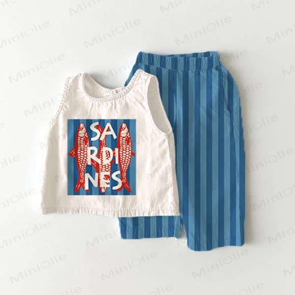 Toddler Sardines Blue Vertical Striped 2-piece Sleeveless Set - White&Blue - 5-7T - image 1
