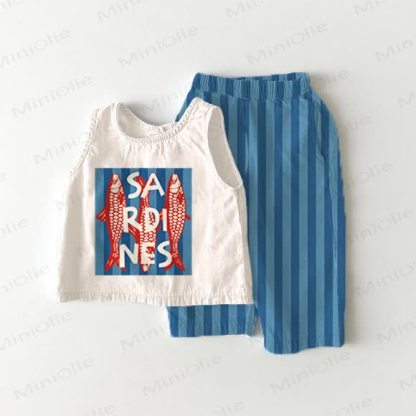 Toddler Sardines Blue Vertical Striped 2-piece Sleeveless Set - White&Blue - 5-7T - image 1