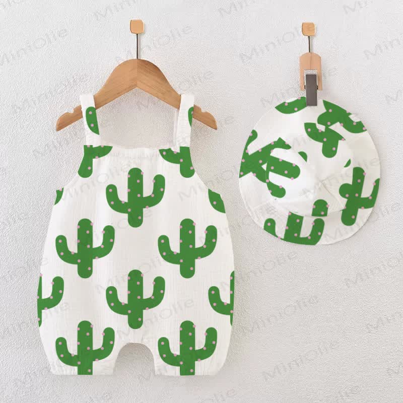 Baby Cactus Printed White Romper with Hat - White - 18-24M - image 1