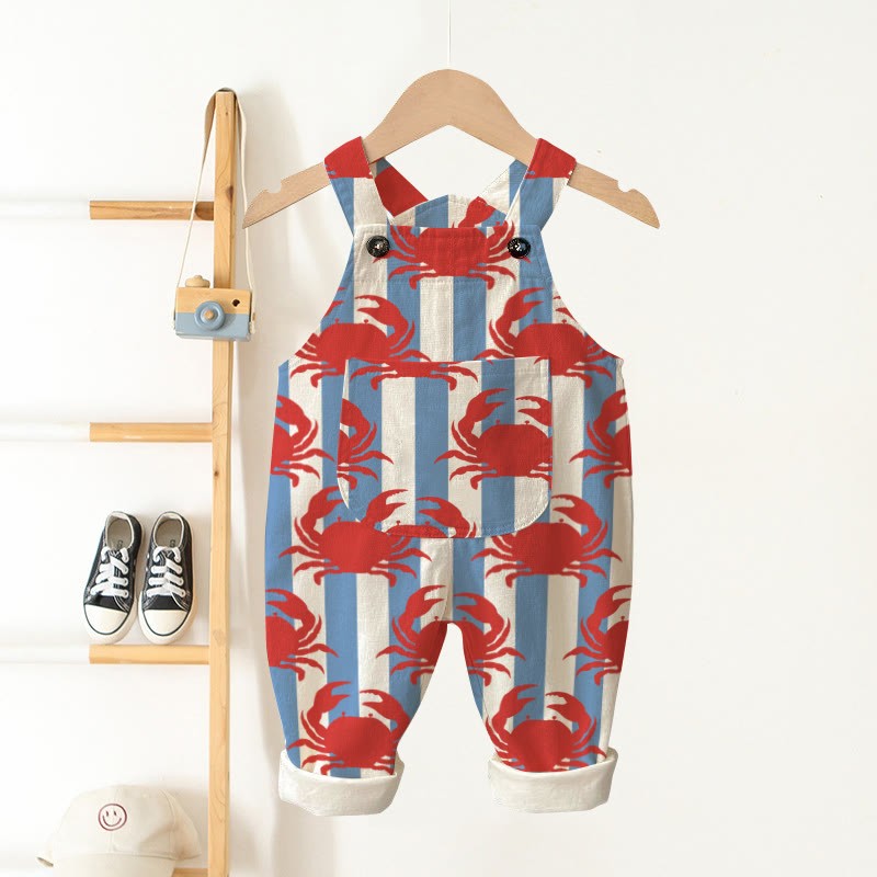 Baby Toddler Crab Blue Striped Overalls - White&Blue - 3-5T - image 1