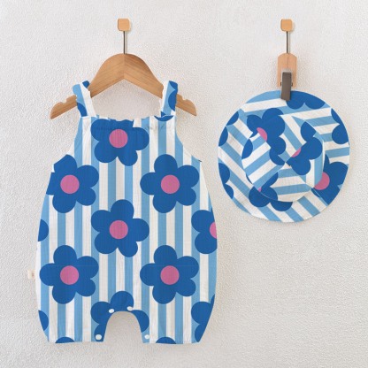 Baby Blue Flower Striped Romper with Hat - Blue - 18-24M - image 1