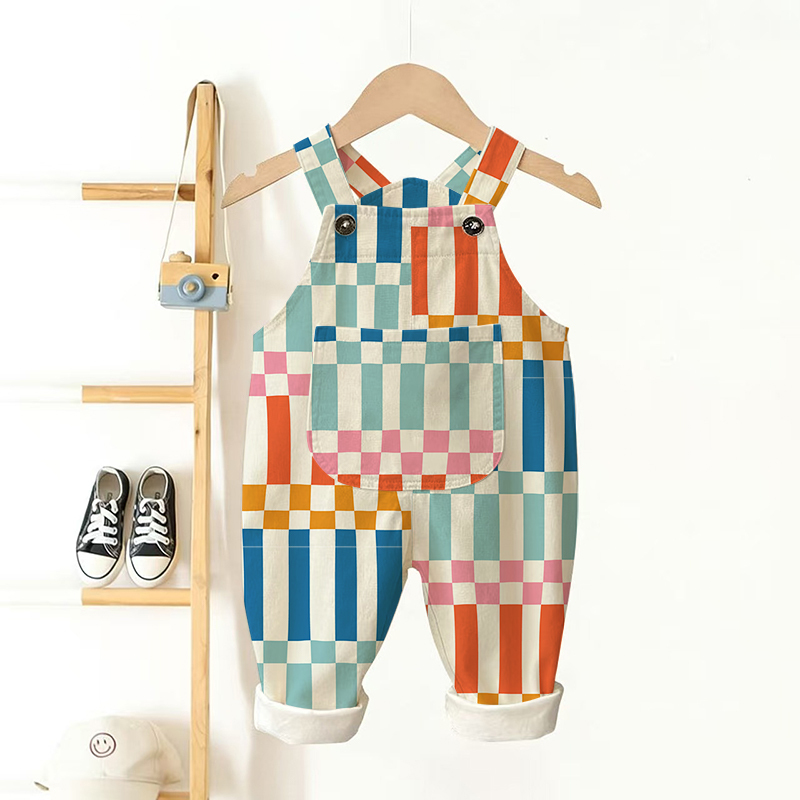 Baby Toddler Colorful Striped Plaid Overalls  - Beige - 3-5T - image 1