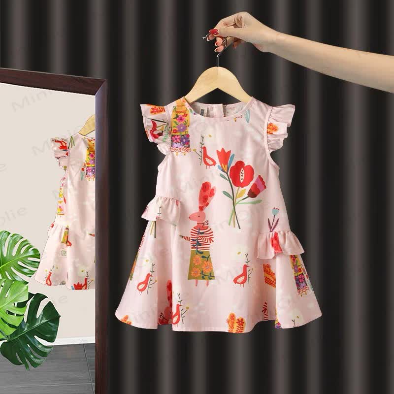Toddler Bird Floral Sleeveless Dress  - Pink - 5-6T - image 1