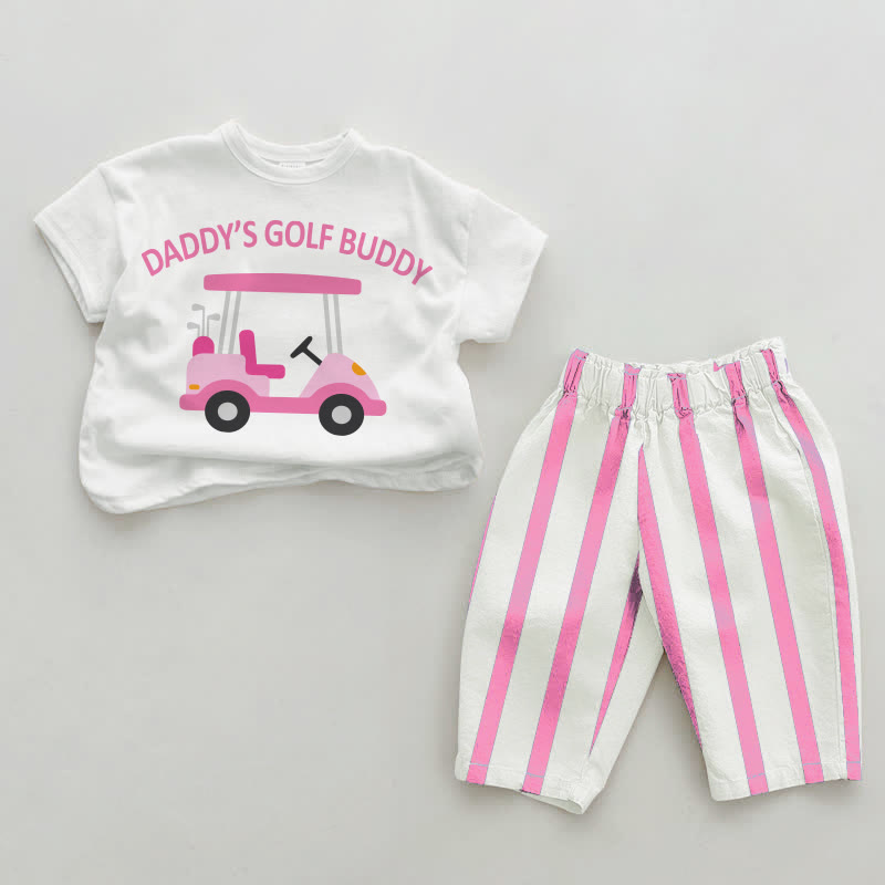 DADDY/MOMMY'S GOLF BUDDY Baby Pink Vertical Striped 2-piece Set - White&Pink: DADDY'S - 2-3T - image 1