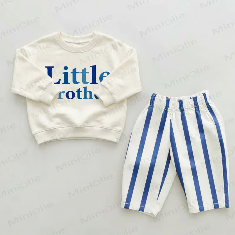 BIG BROTHER/LITTLE BROTHER Baby Toddler Blue Striped Pants 2-piece Set - Little Brother - 2-3T - image 2