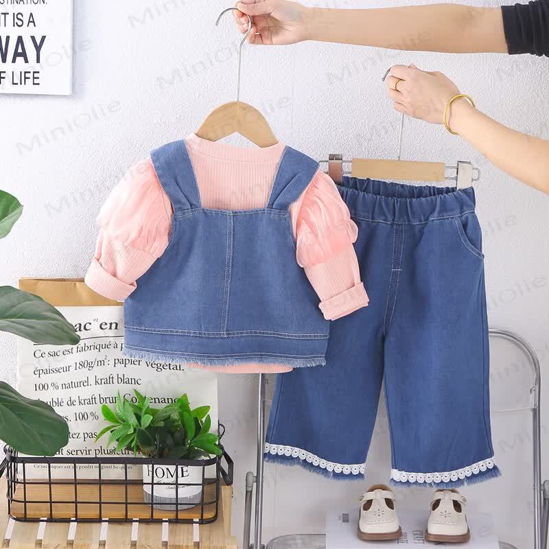 Toddler Girl Bow Denim 3-piece Set - image 11