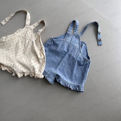 Baby Denim Pocket Ruffled Overalls - image 1