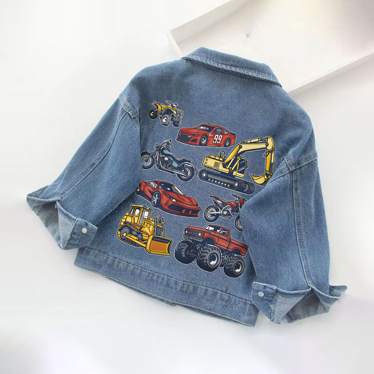 Toddler Kid Vehicles Excavator Racing Car Denim Jacket - image 2