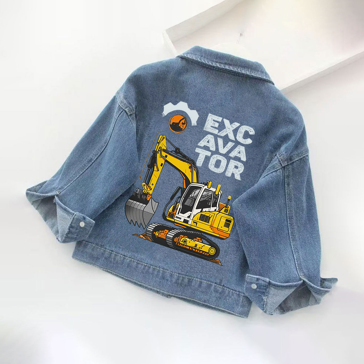 Toddler Kid Excavator Heavy Equipment Denim Jacket - Blue - 10-11T - image 1