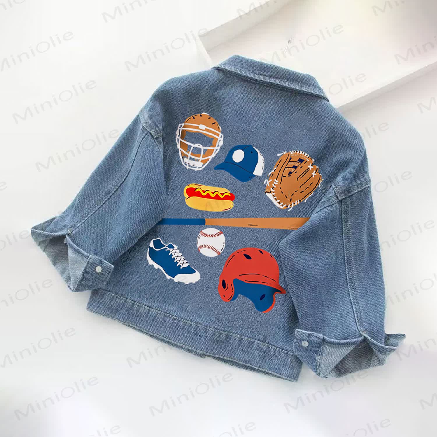 Toddler Kid Baseball Icons Hot Dog Denim Jacket - Blue - 10-11T - image 1