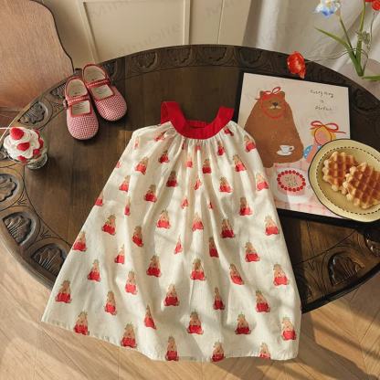 Toddler Girl Bear Print Princess Dress - Beige - 8-9T - image 1