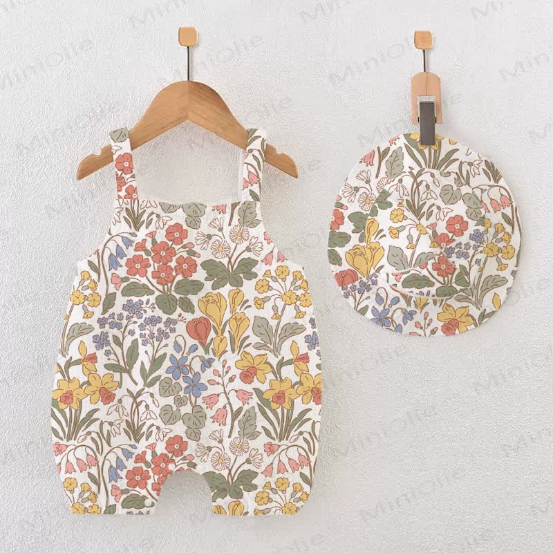 Baby Spring Flowers White Romper With Hat - White - 18-24M - image 1