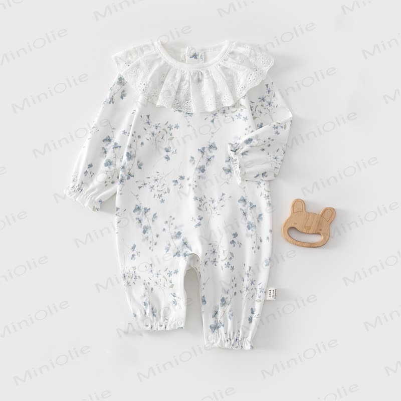 Baby Floral Lace Collar Romper - Blue - 18-24M - image 1