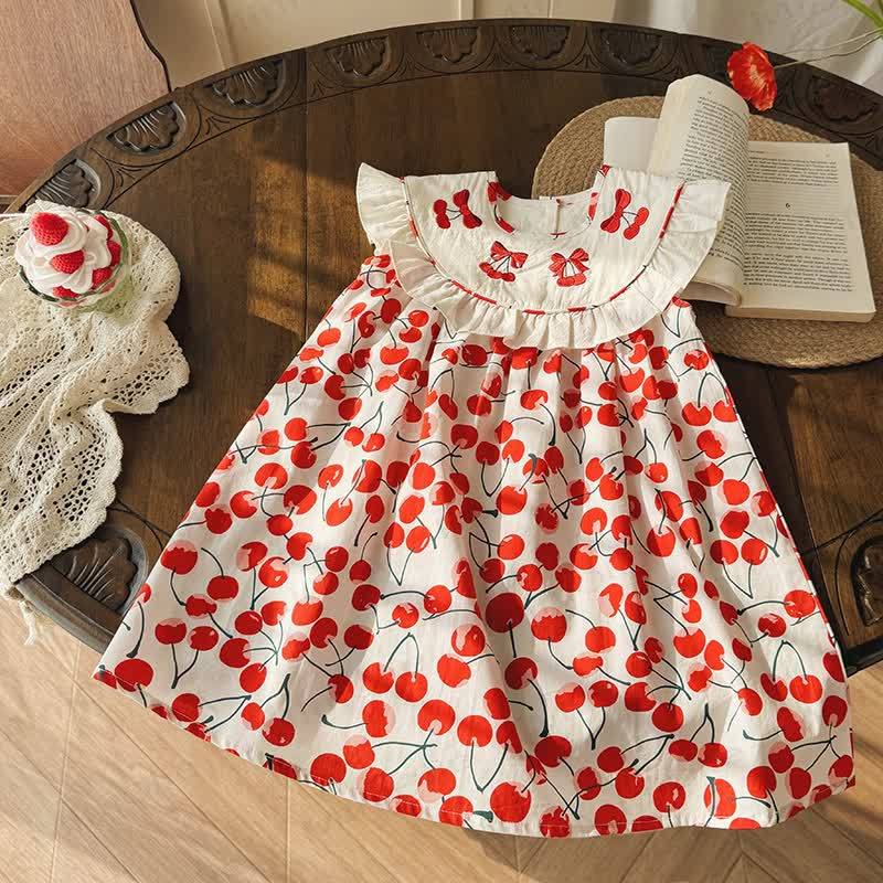 Toddler Girl Cherry Ruffle Collar Dress - Red - 8-9T - image 1