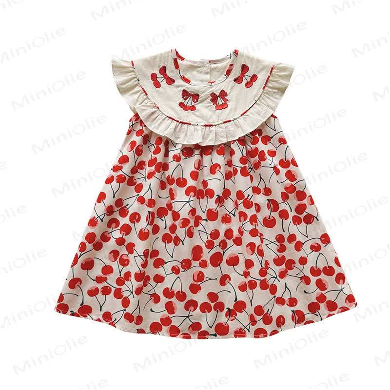 Toddler Girl Cherry Ruffle Collar Dress - image 5
