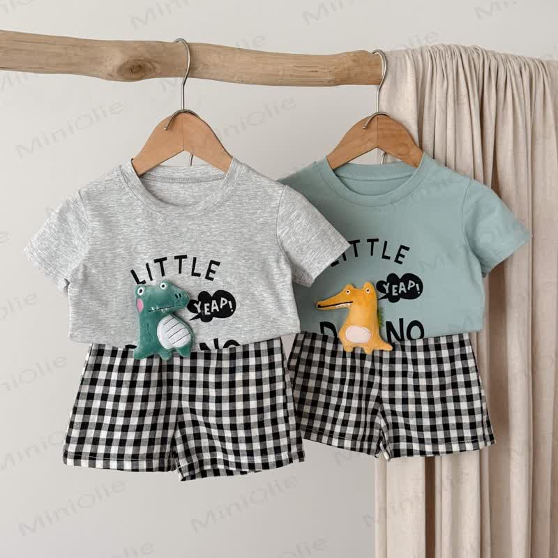 LITTLE DINO Toddler Tee and Plaid Shorts Set - image 1