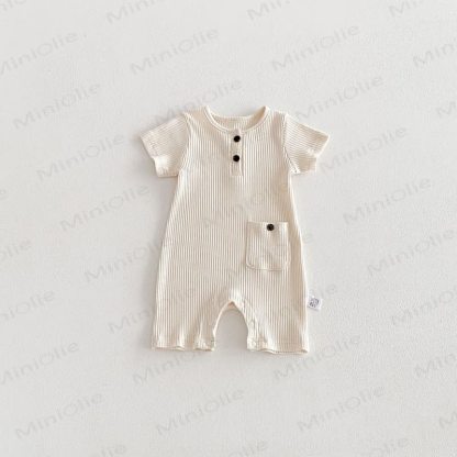 Baby Breathable Rib Pocket Romper - Beige - 18-24M - image 13