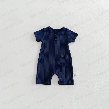 Baby Breathable Rib Pocket Romper - Navy - 18-24M - image 11