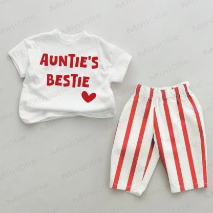 AUNTIE'S BESTIE Baby Red Striped Pants 2-piece Set - White&Red - 2-3T - image 1