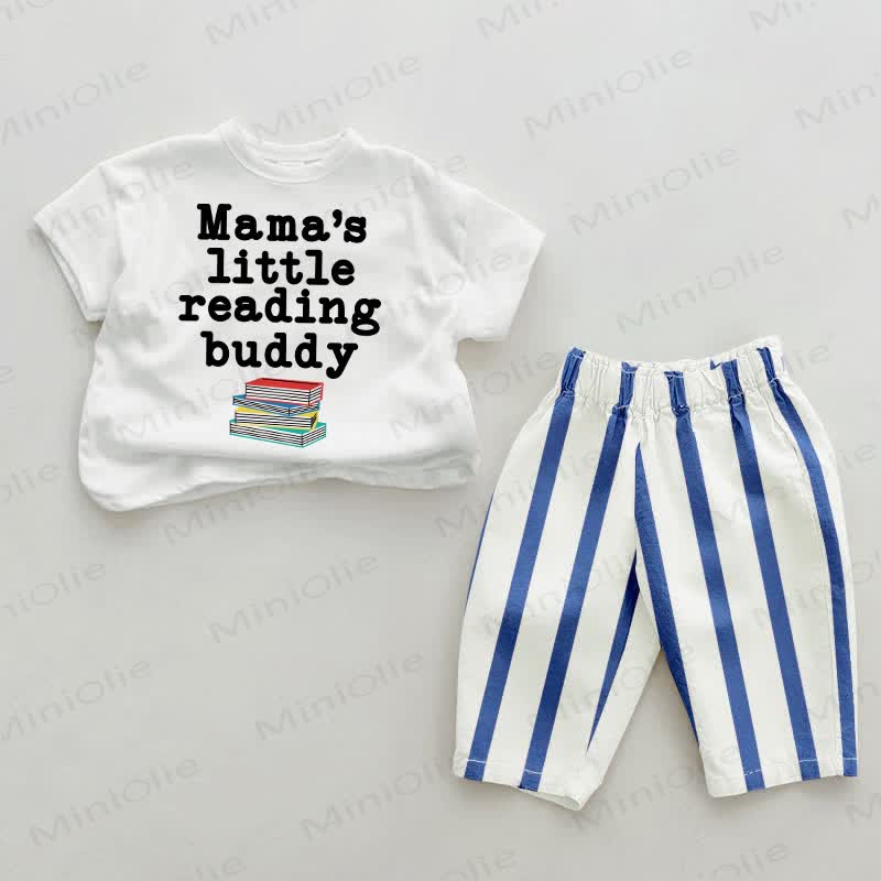 MAMA'S LITTLE READING BUDDY Baby Blue Striped Pants 2-piece Set - White&Blue - 2-3T - image 1