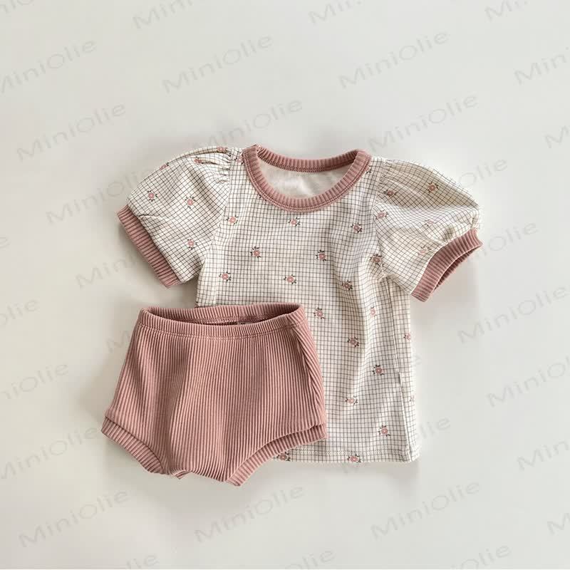 Baby Floral Top and Shorts Rib Set - Pink - 2-3T - image 2