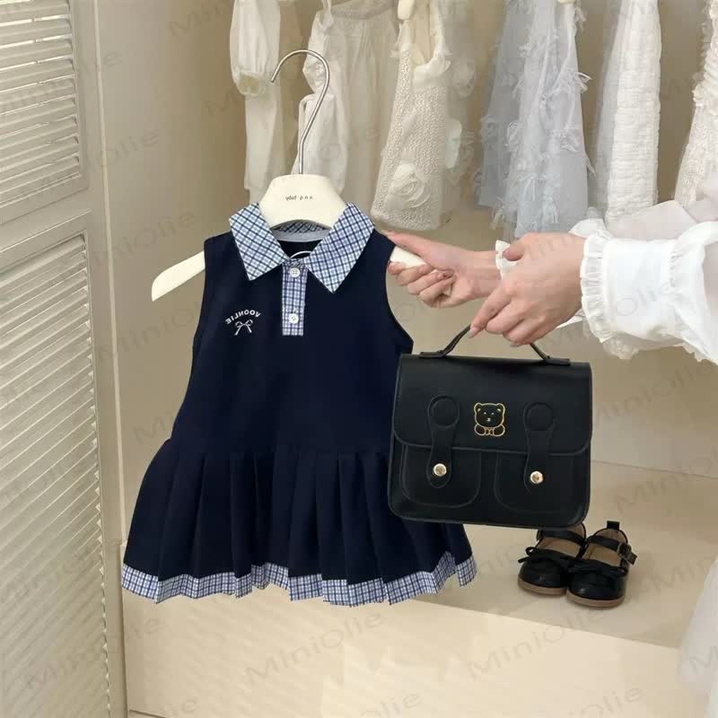 Baby Toddler Girl White Polo Dress - Navy Blue - 8-9T - image 2