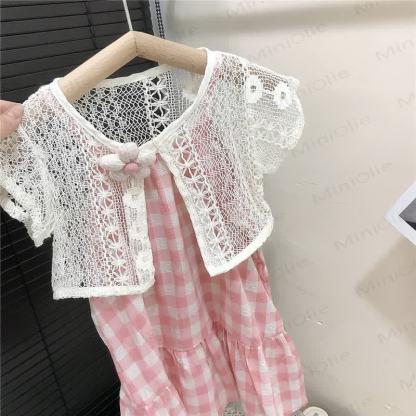 Baby Toddler Pink Plaid Dress with Lace Vest - image 2