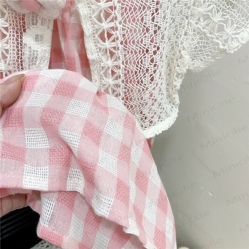 Baby Toddler Pink Plaid Dress with Lace Vest - image 4