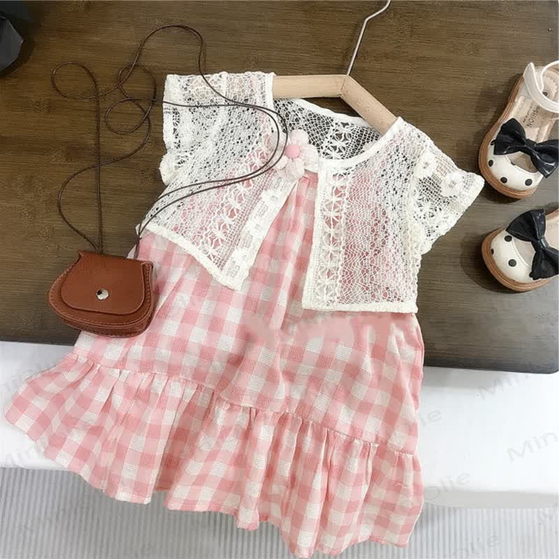 Baby Toddler Pink Plaid Dress with Lace Vest - image 5
