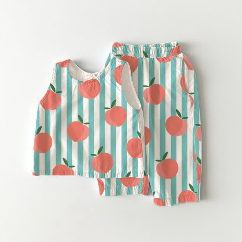 Baby Toddler Peach Vertical Striped 2-piece Sleeveless Set - Green - 5-7T - image 1
