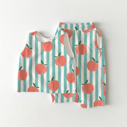Baby Toddler Peach Vertical Striped 2-piece Sleeveless Set - Green - 5-7T - image 1