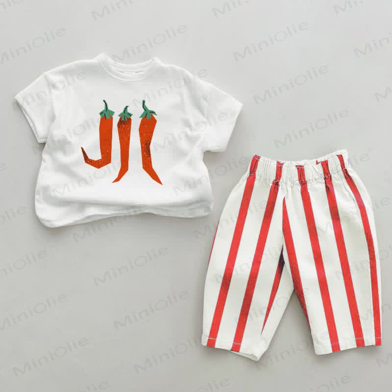 Baby Pepper Red Striped Pants 2-piece Set - White&Red - 2-3T - image 1