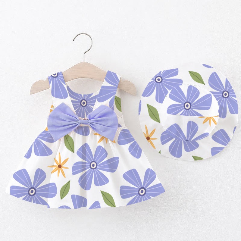 Baby Flowers Art Dress with Hat - White - 2-3T - image 1