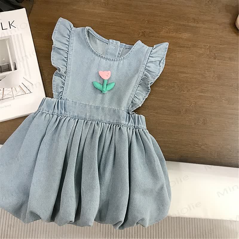 Toddler Girls Denim Dress - Blue Dress - 8-9T - image 1