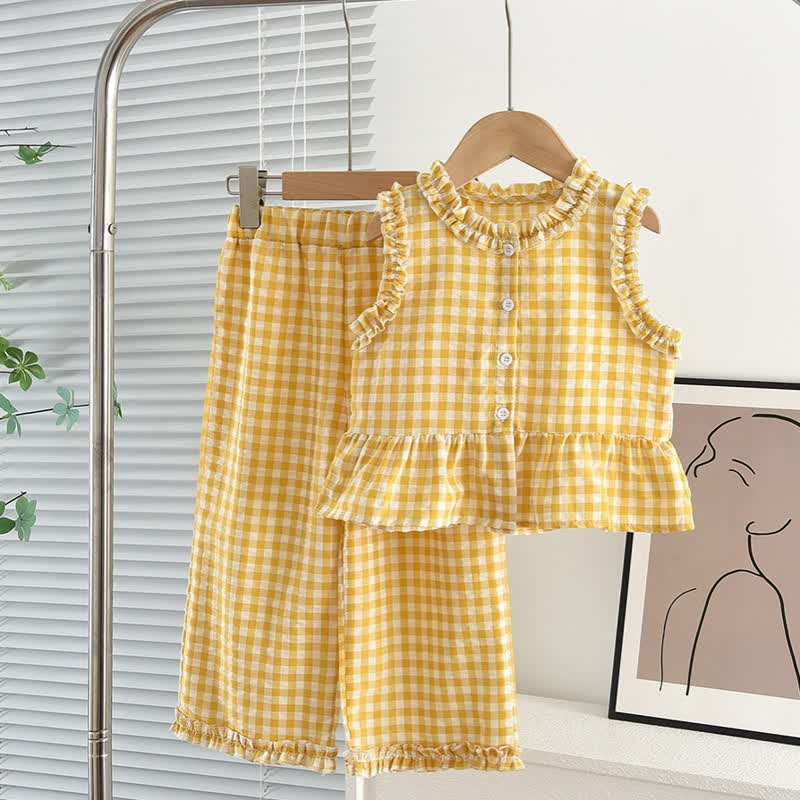 Toddler Girls Sleeveless Vest and Pants 2-piece Set - Yellow - 7Y - image 1