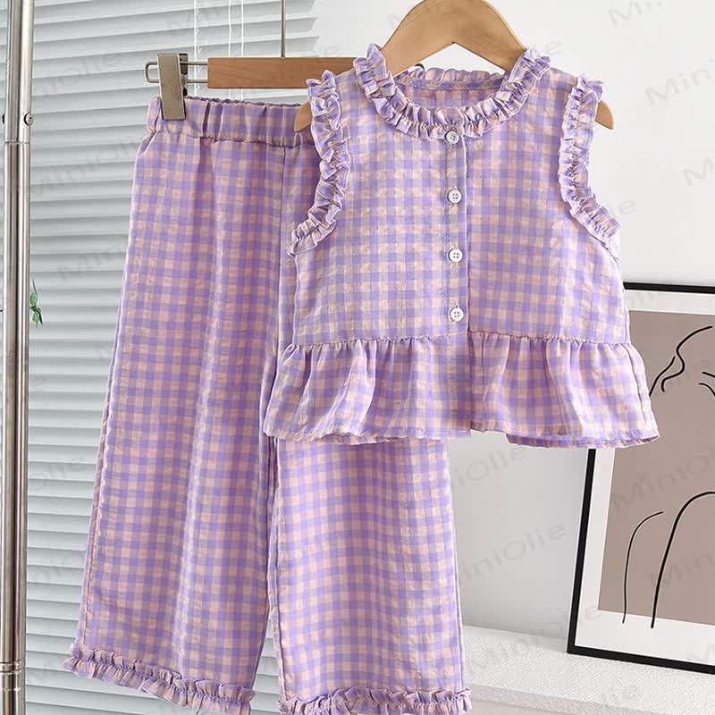 Toddler Girls Sleeveless Vest and Pants 2-piece Set - Purple - 7Y - image 2