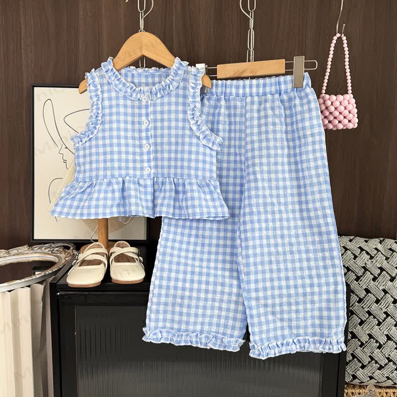 Toddler Girls Sleeveless Vest and Pants 2-piece Set - Blue - 7Y - image 3