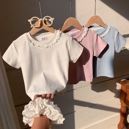 Toddler Girl Lace Collar Short Sleeve T-shirt - image 4