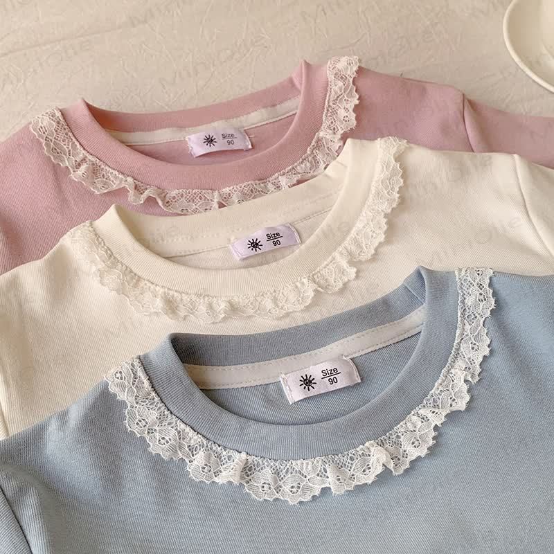 Toddler Girl Lace Collar Short Sleeve T-shirt - image 3