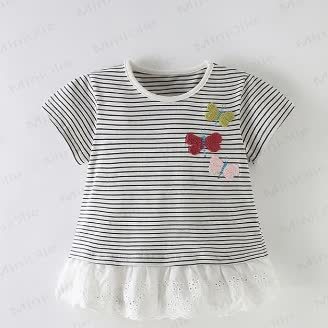 Toddler Girl Striped Butterfly T-shirt - Black - 10-11T