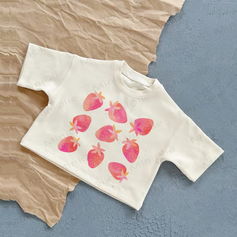 Baby Pink Strawberry Summer Casual T-shirt - White - 2-3T - image 1