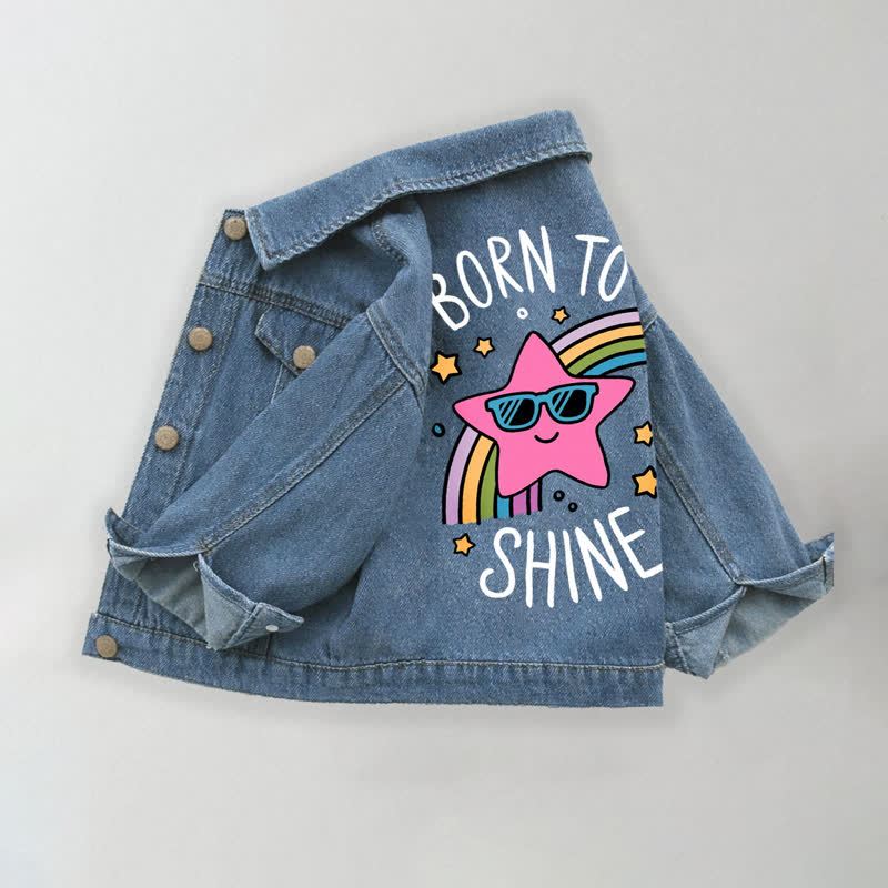 BORN TO SHINE Toddler Kid Girls Rainbow Star Denim Jacket - Blue - 10-11T - image 1
