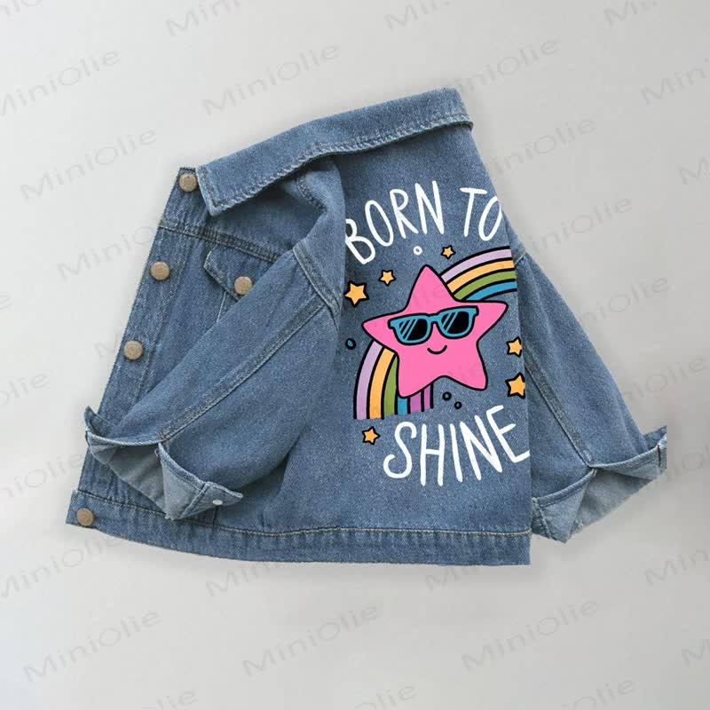 BORN TO SHINE Toddler Kid Girls Rainbow Star Denim Jacket - Blue - 10-11T - image 1