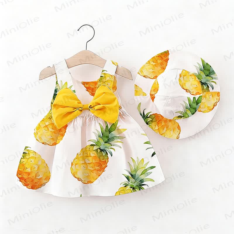 Baby Girl Pineapple Bow Dress with Hat - White - 2-3T - image 1