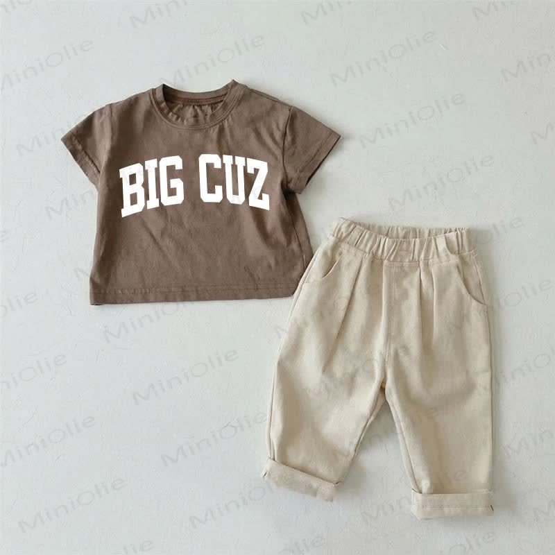 BIG CUZ Baby Brown T-shirt and Beige Pants 2-piece Set - Brown - 2-3T - image 1