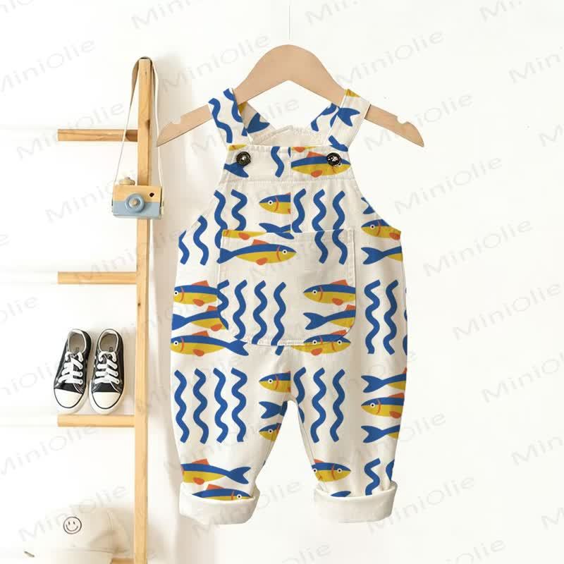 Baby Toddler Sardine Print Overalls - Beige - 3-5T - image 1