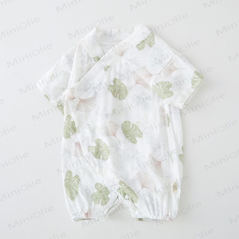 Baby Animal Flower Kimono Romper - Green Leaves - 18-24M - image 1